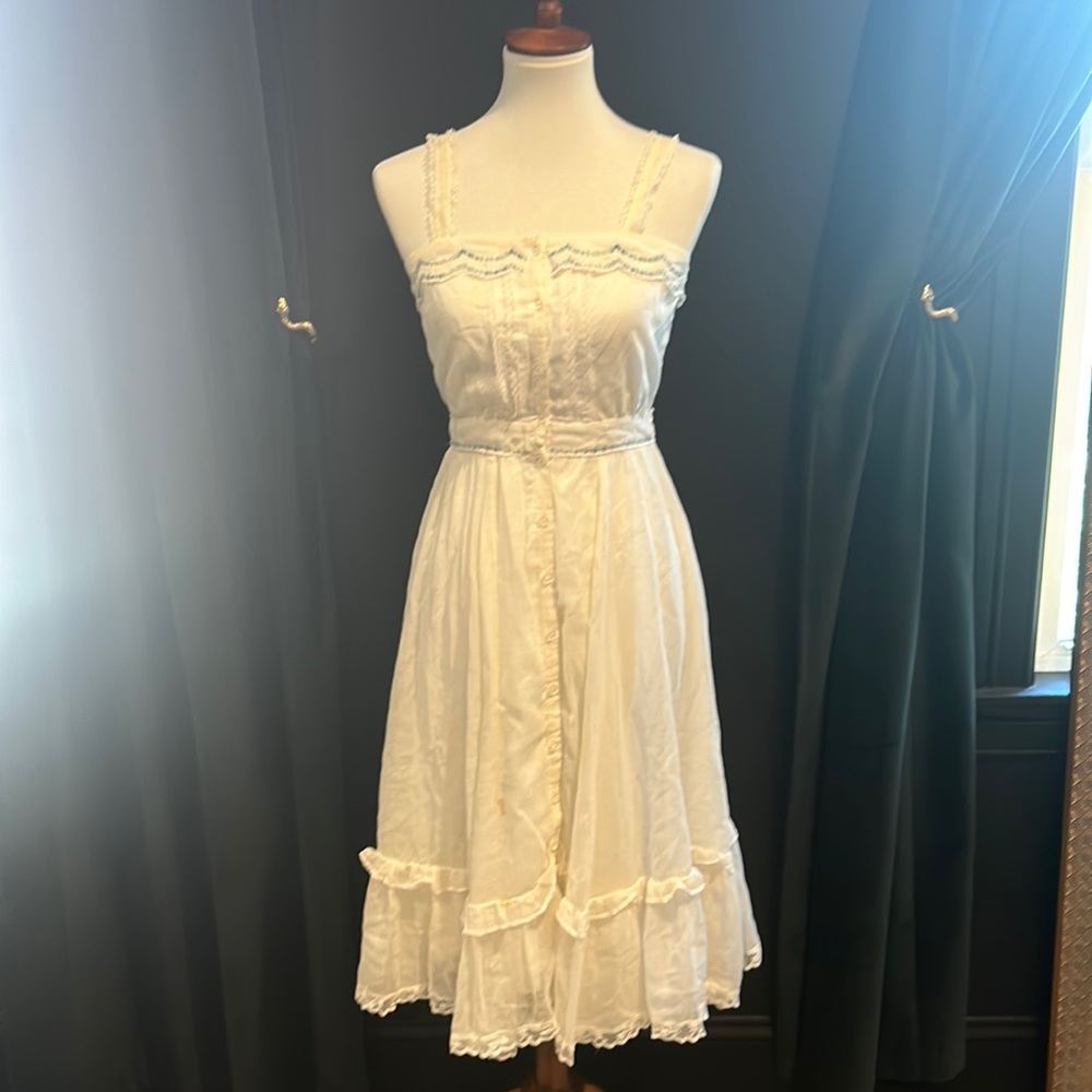Cream Gunne Sax button up dress XS vintage 80s as is
